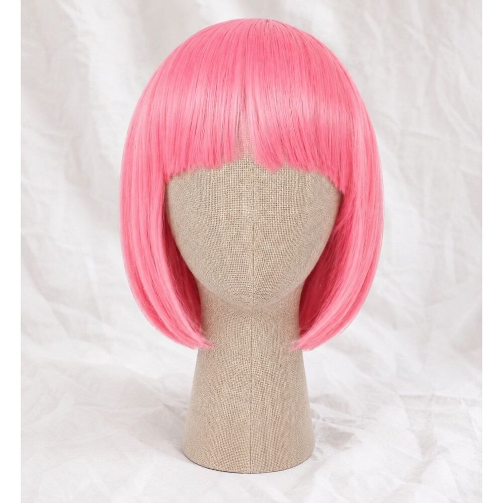 CiCy Bright Pink Short Bob Wig with Bangs Halloween Cosplay Costume New